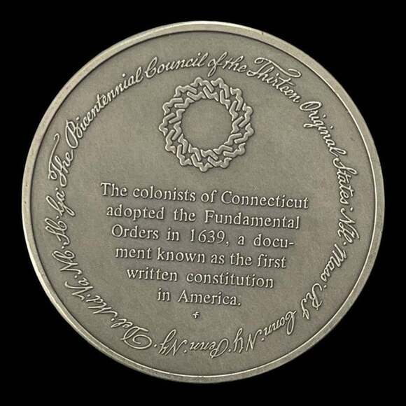 Vintage Medal History of Colonial America Pewter Coin The Fundamental Orders - Picture 2 of 3